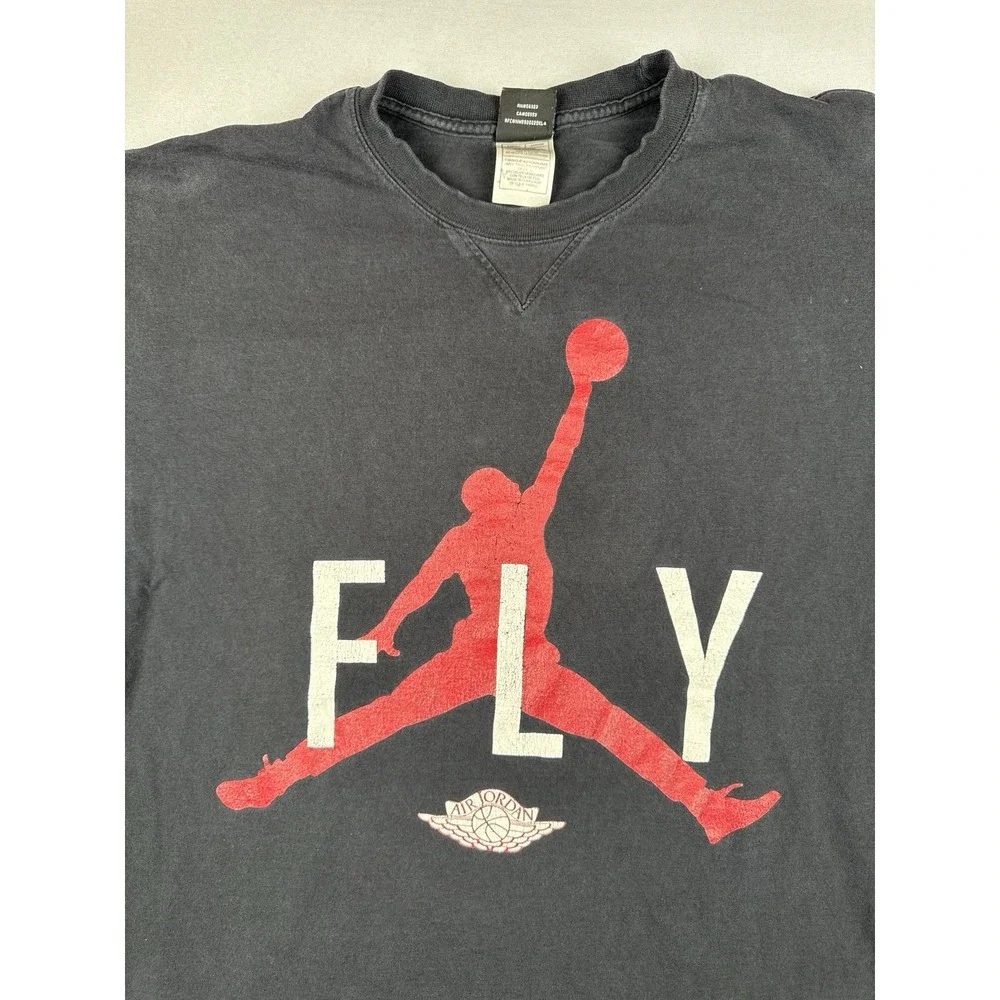 Vintage 2005 Jordan Fly Jumpman T Shirt XL Black Red Air Jordan Faded